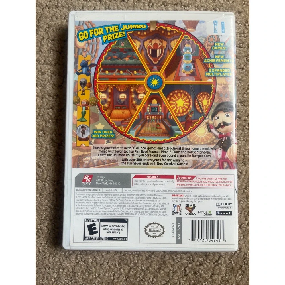 New Carnival Games Nintendo Wii CIB Complete with Manual 2K Play RVL-S2CE-USA
